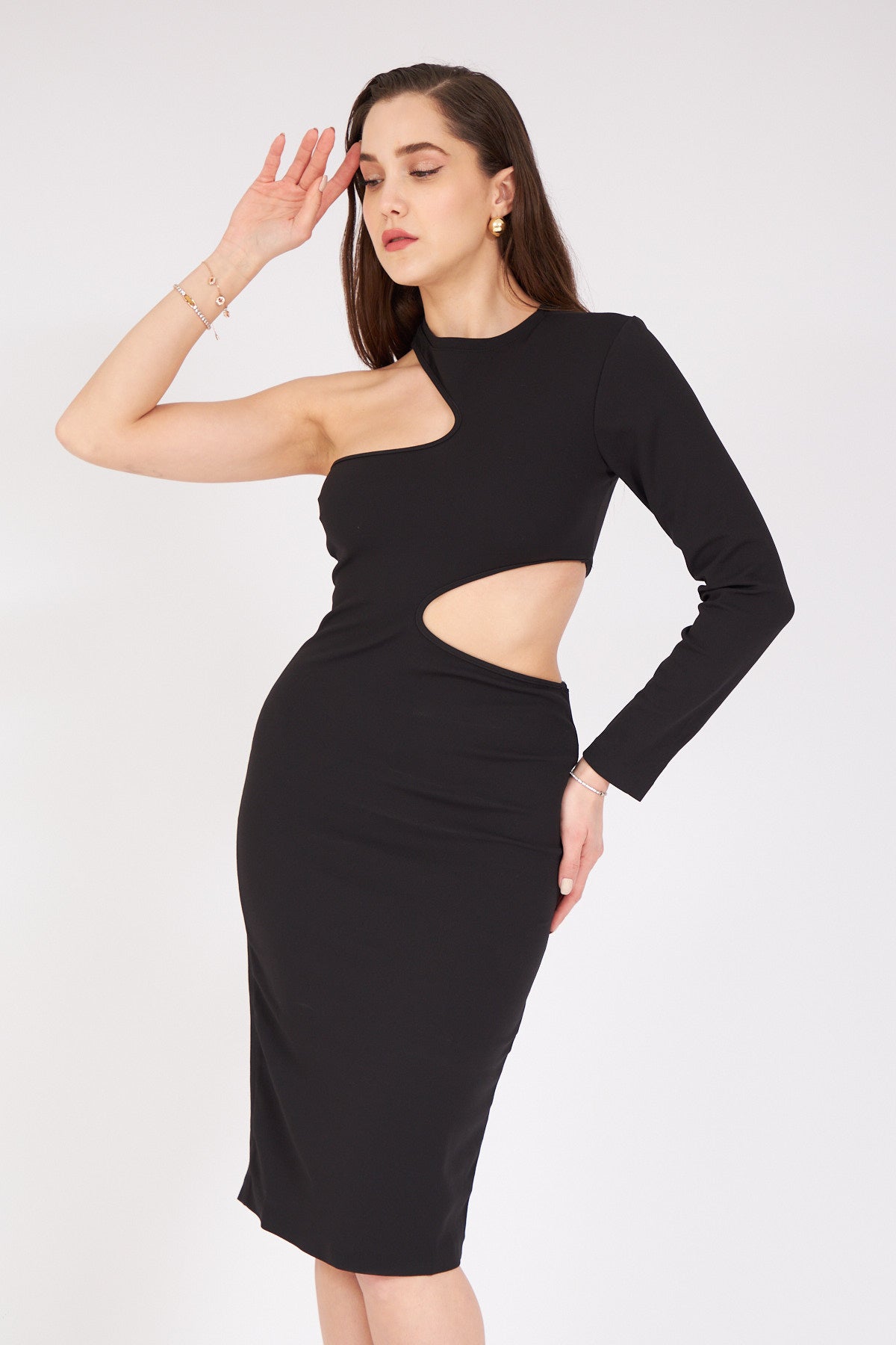 Omuz Ve Bel Dekolteli Elbise Siyah 8573