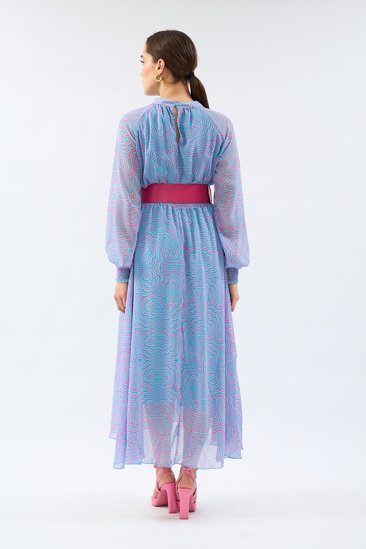 Kemerli Ve Desenli Midi Elbise 4543