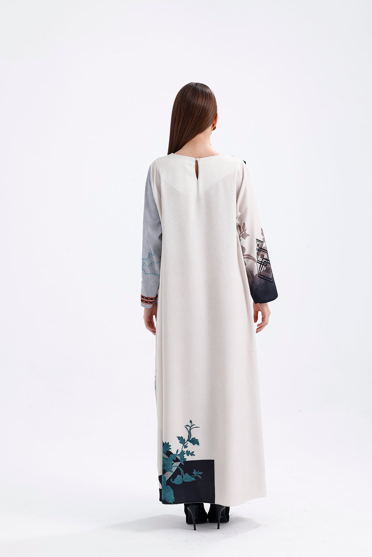 Kimono Çiçek Desenli Ekru Mavi 4001