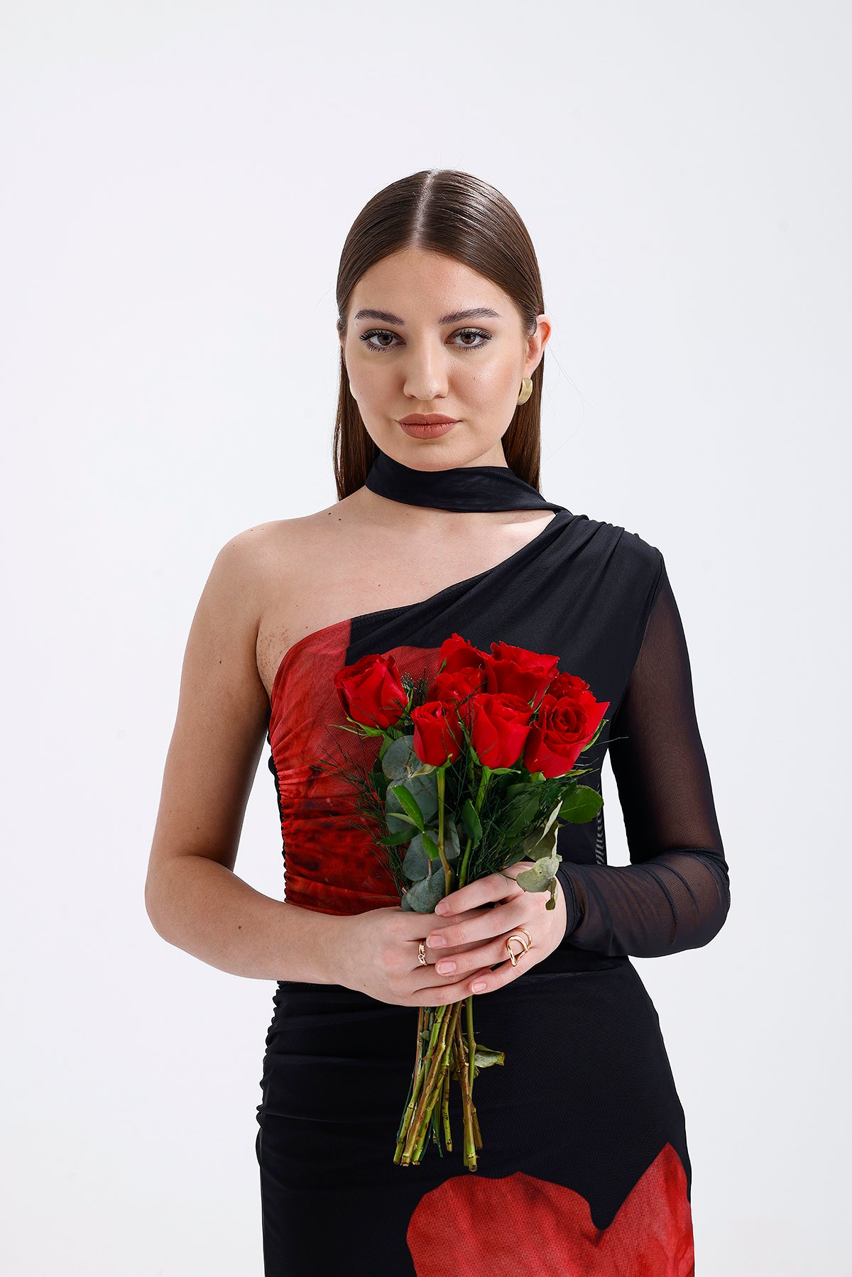 Tek Omuz Askılı Midi Elbise Siyah 0101