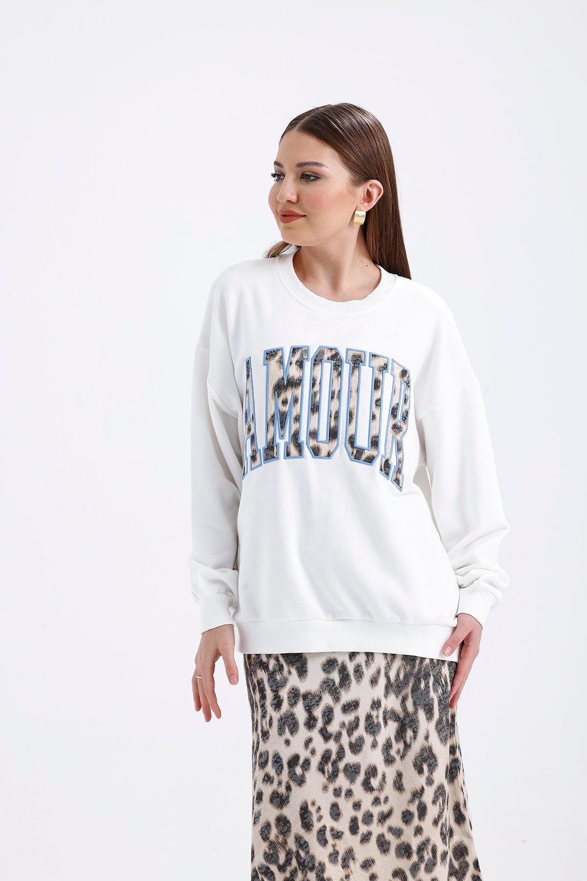 Nakış Detaylı Sweatshirt Ekru 0176