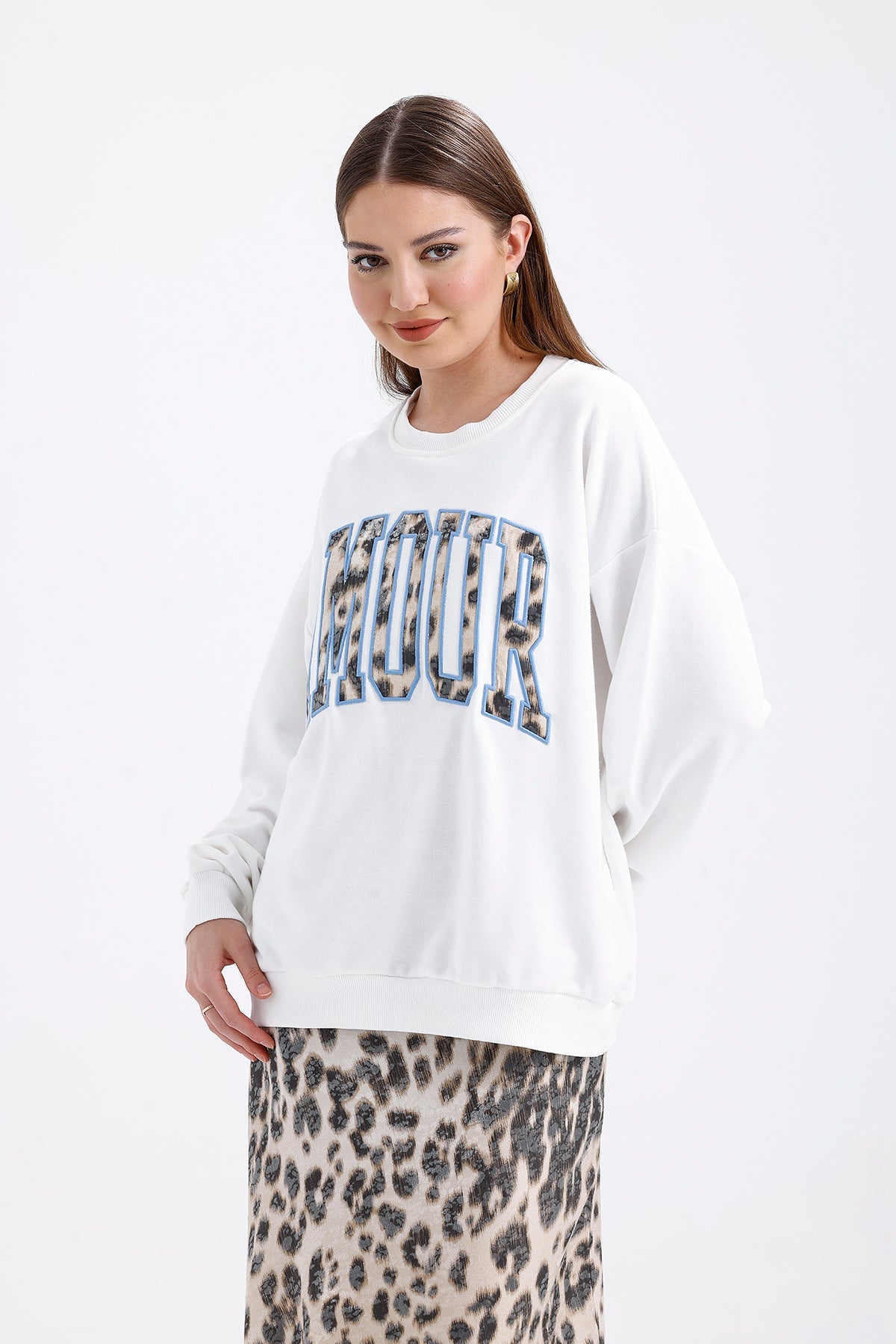 Nakış Detaylı Sweatshirt Ekru 0176