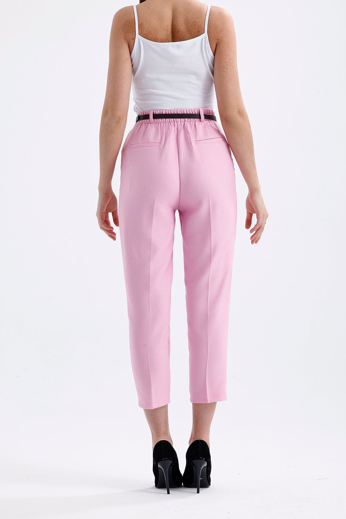 Yüksek Bel Kemerli Pantolon Pembe 0651