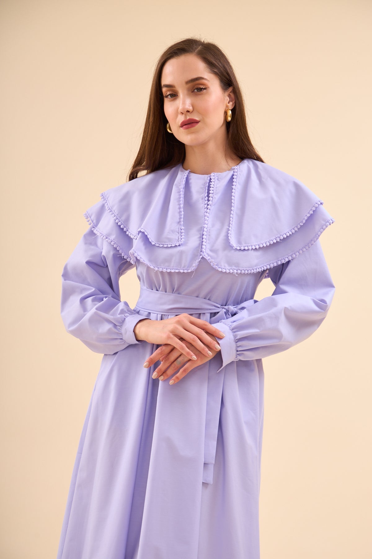 Brode Detaylı Elbise Lila 2267