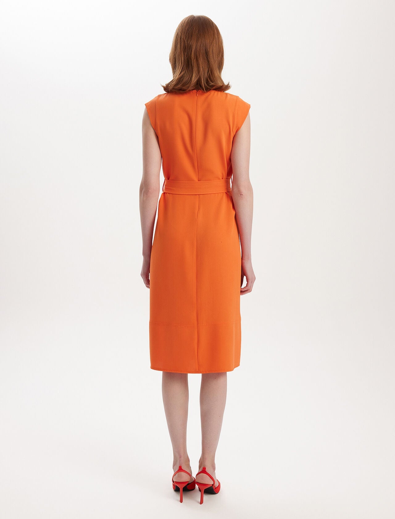 Cep Detaylı Kemerli Elbise Orange 0353
