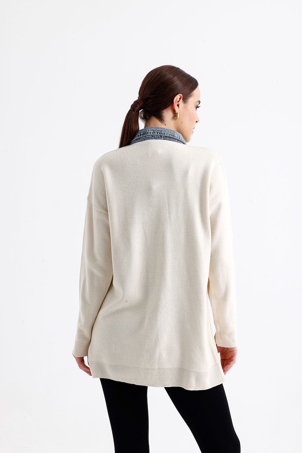 Denim Garnili Hırka Krem 9022
