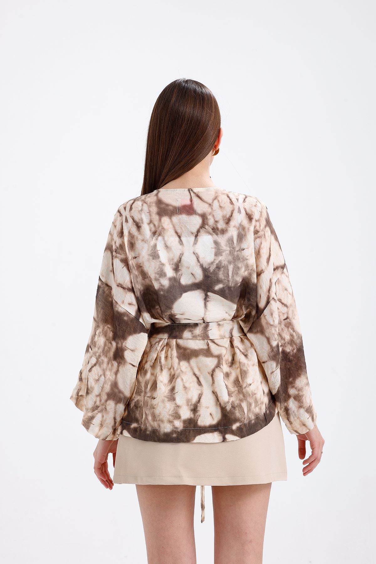 Desenli Mango Kimono Kahve 7328
