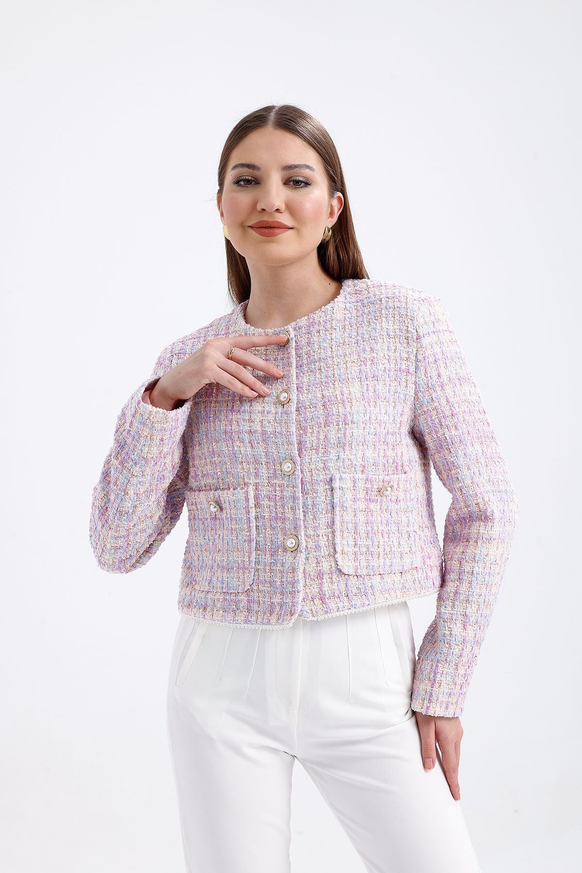 Düğme Detaylı Ceket Lila 0014
