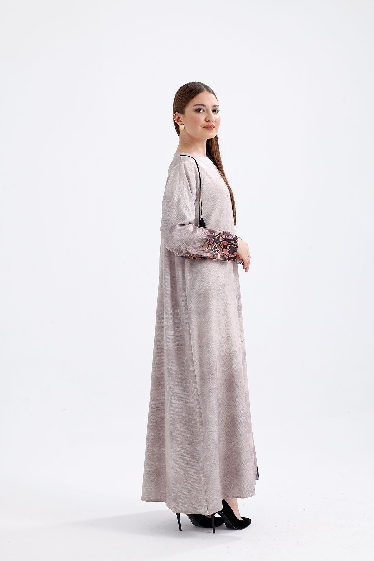 Kimono Desenli Gri Füme 4022