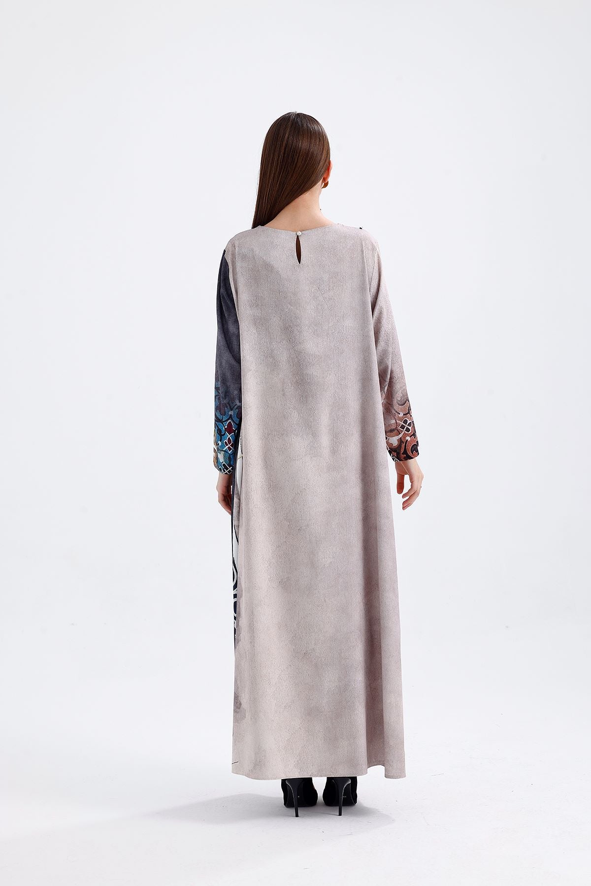 Kimono Desenli Gri Füme 4022