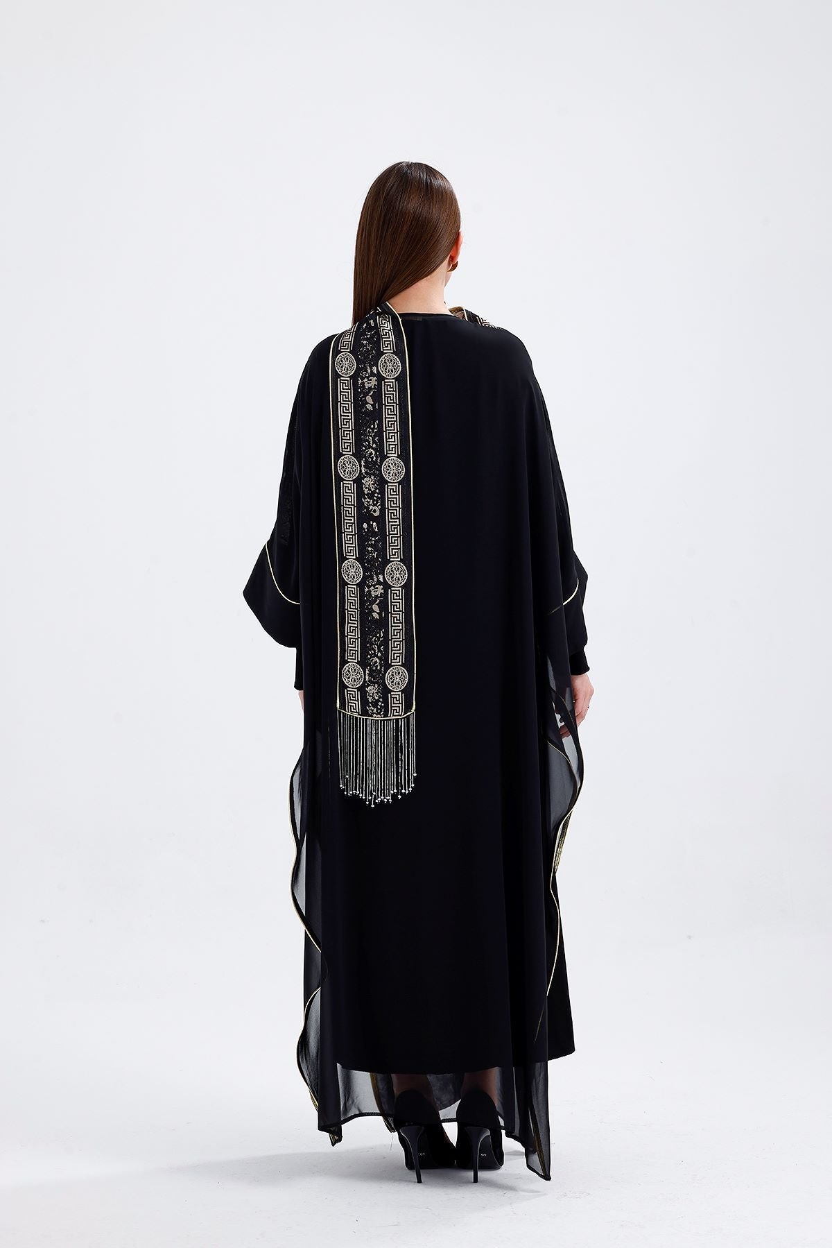 Kimono Desenli İçlikli Takım Siyah 9105