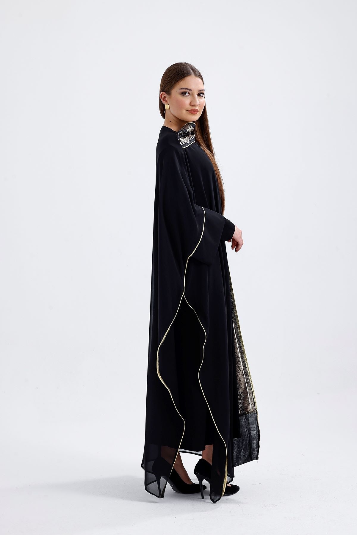 Kimono Desenli İçlikli Takım Siyah 9105
