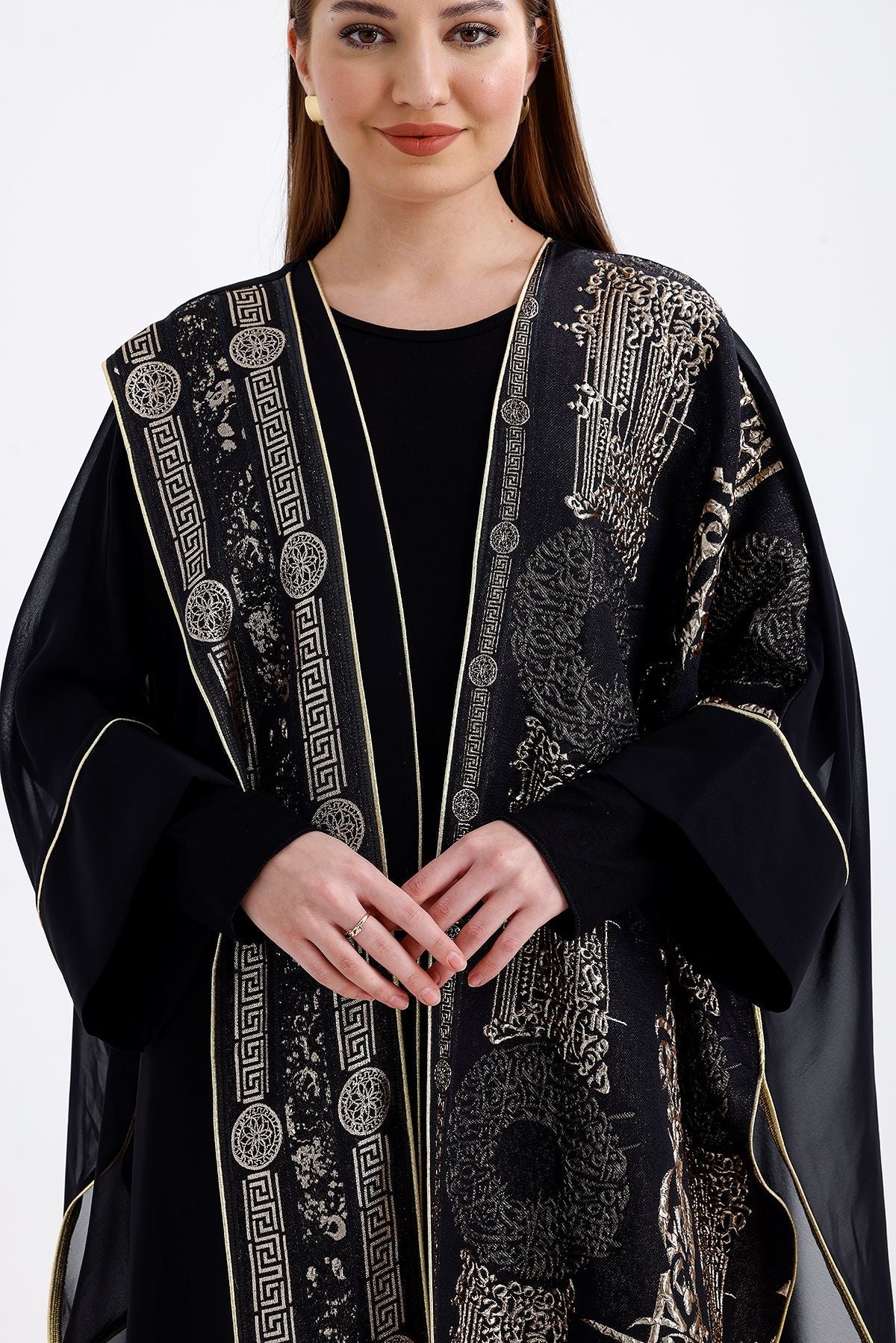 Kimono Desenli İçlikli Takım Siyah 9105