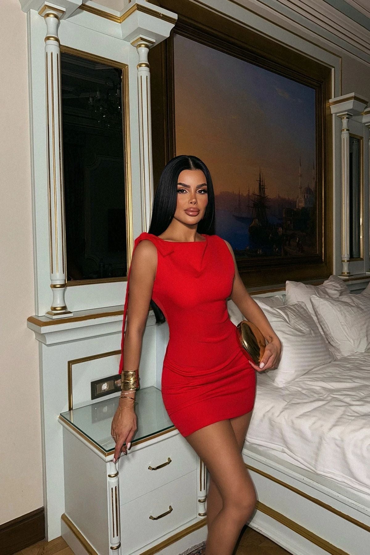 Kurdela Detaylı Mini Elbise Kırmızı 2165