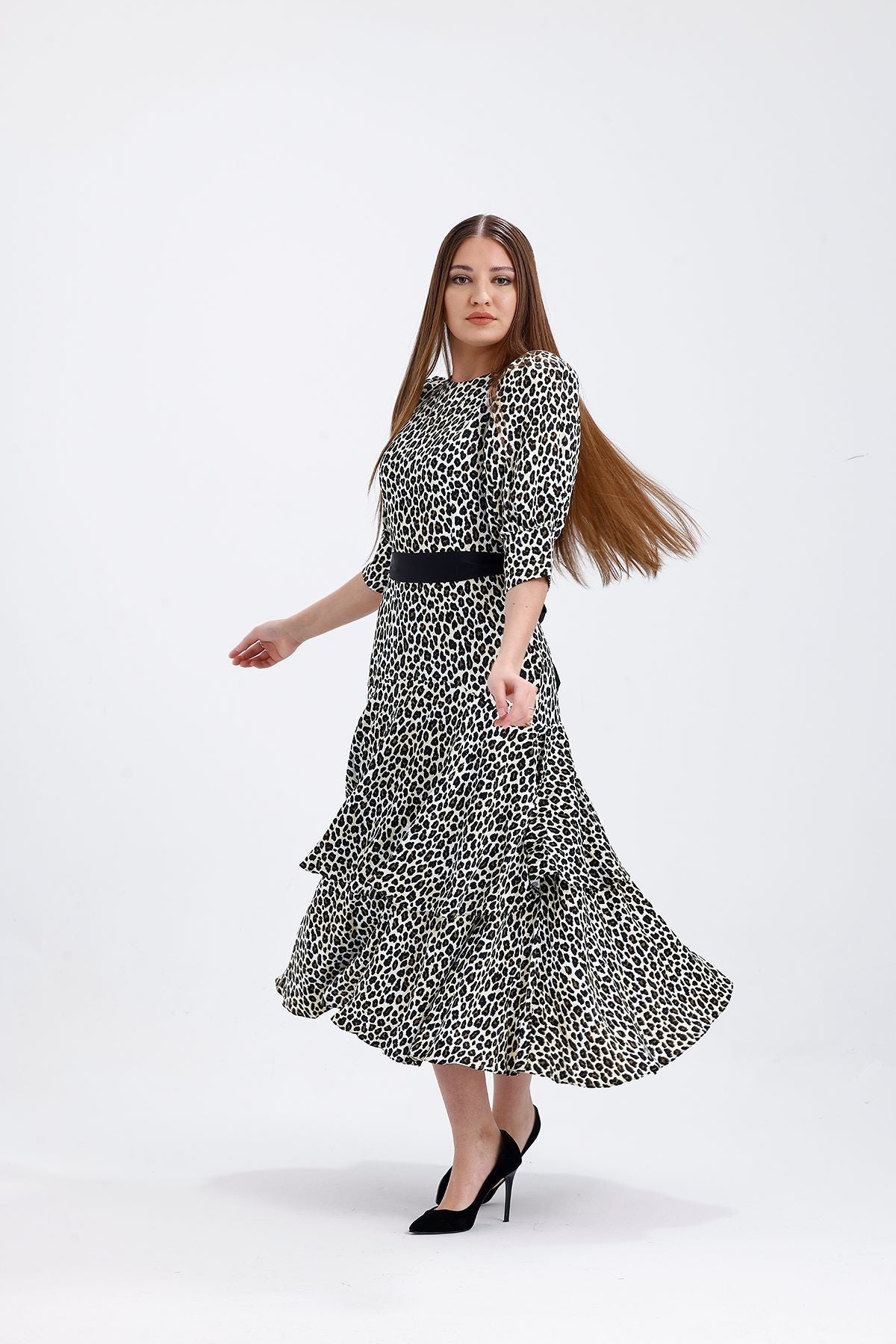 Kuşak Garnili Elbise Leopar 8647