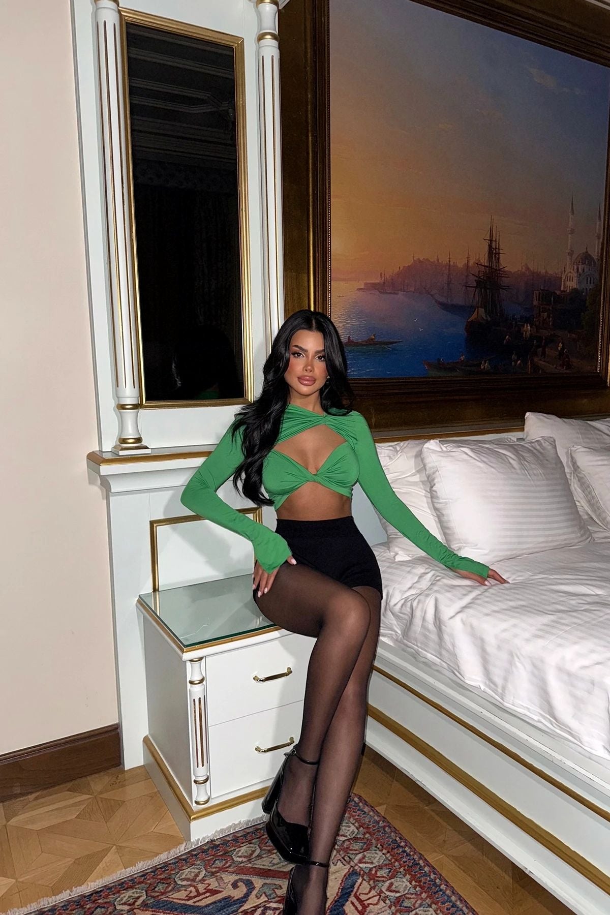 Pencere Detay Crop Top Yeşil 2183