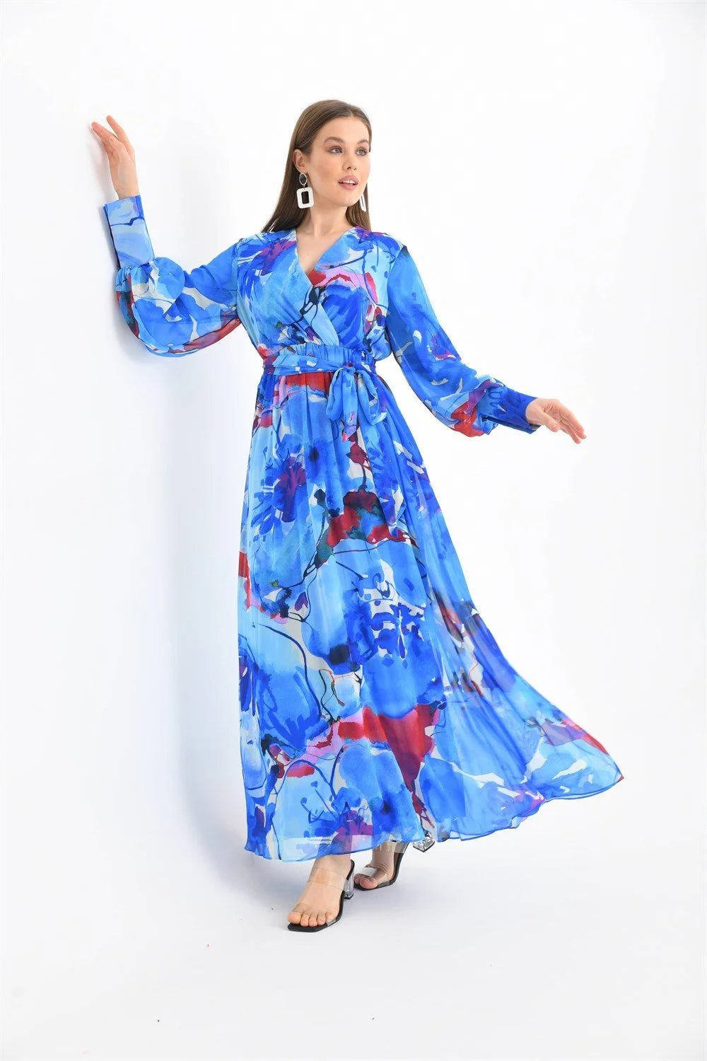 Şifon Elbise Mavi 0405