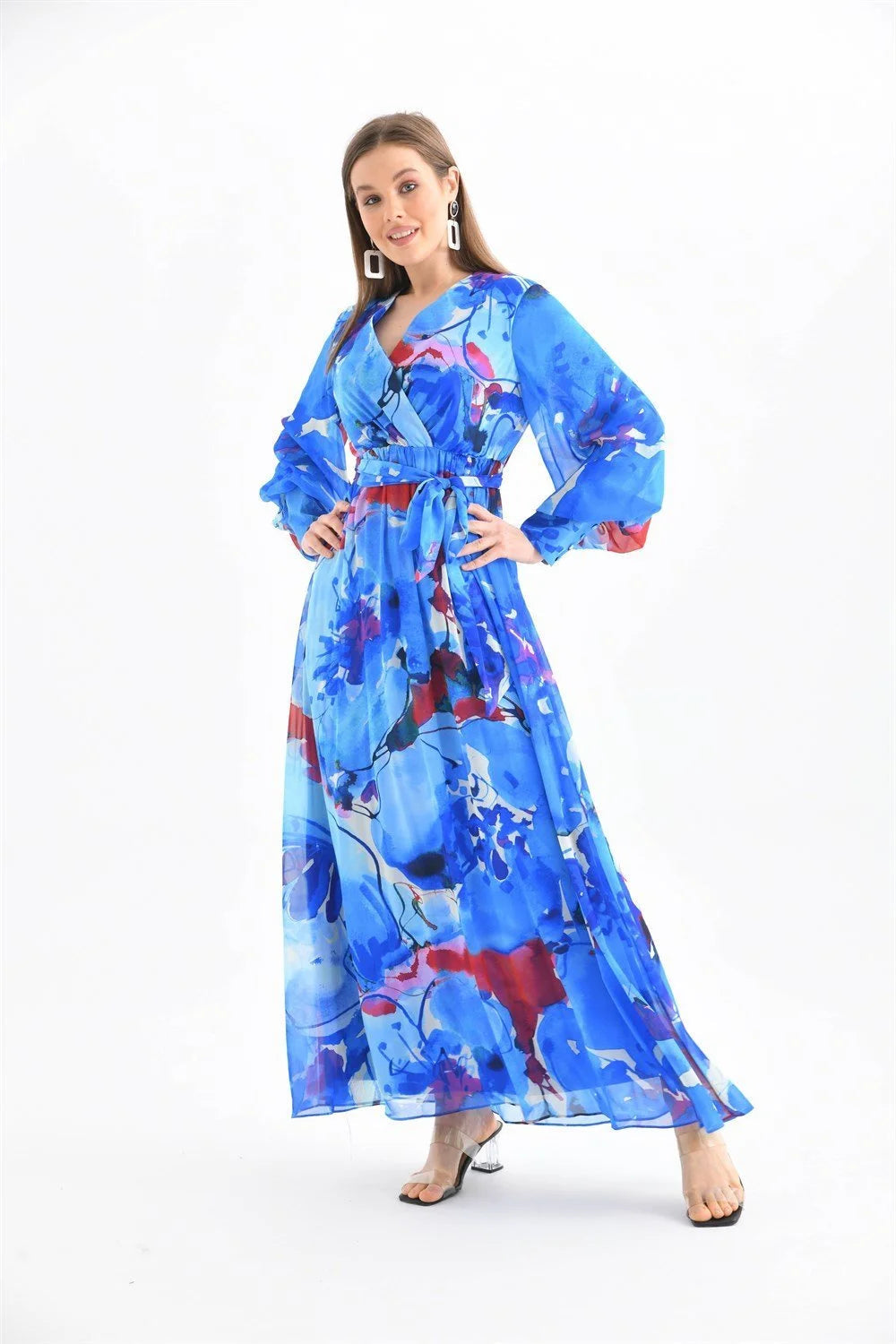 Şifon Elbise Mavi 0405