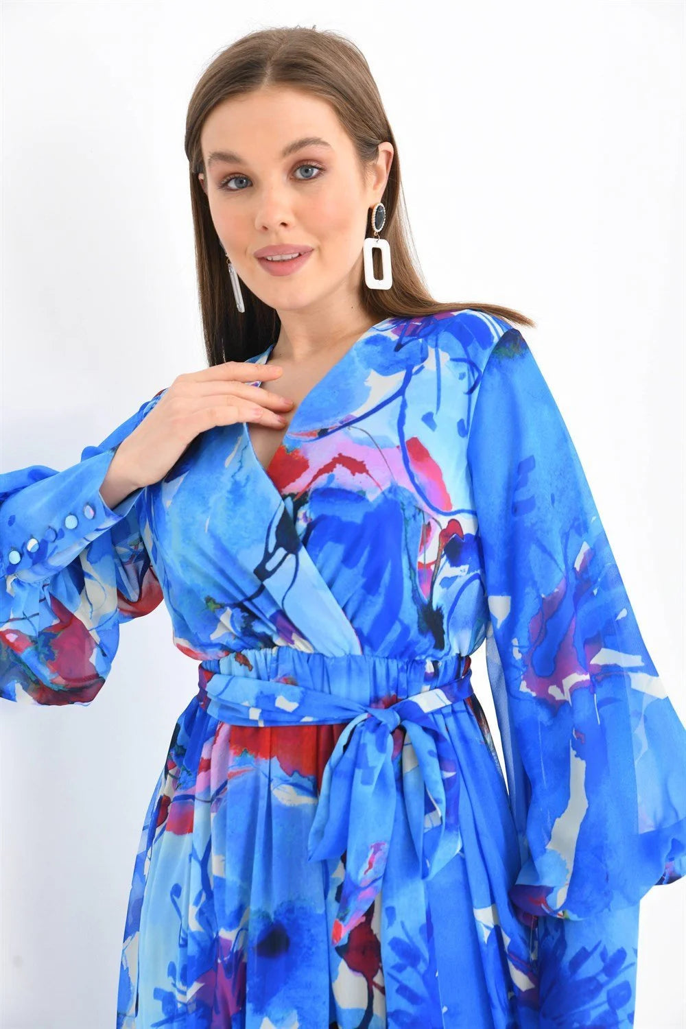Şifon Elbise Mavi 0405