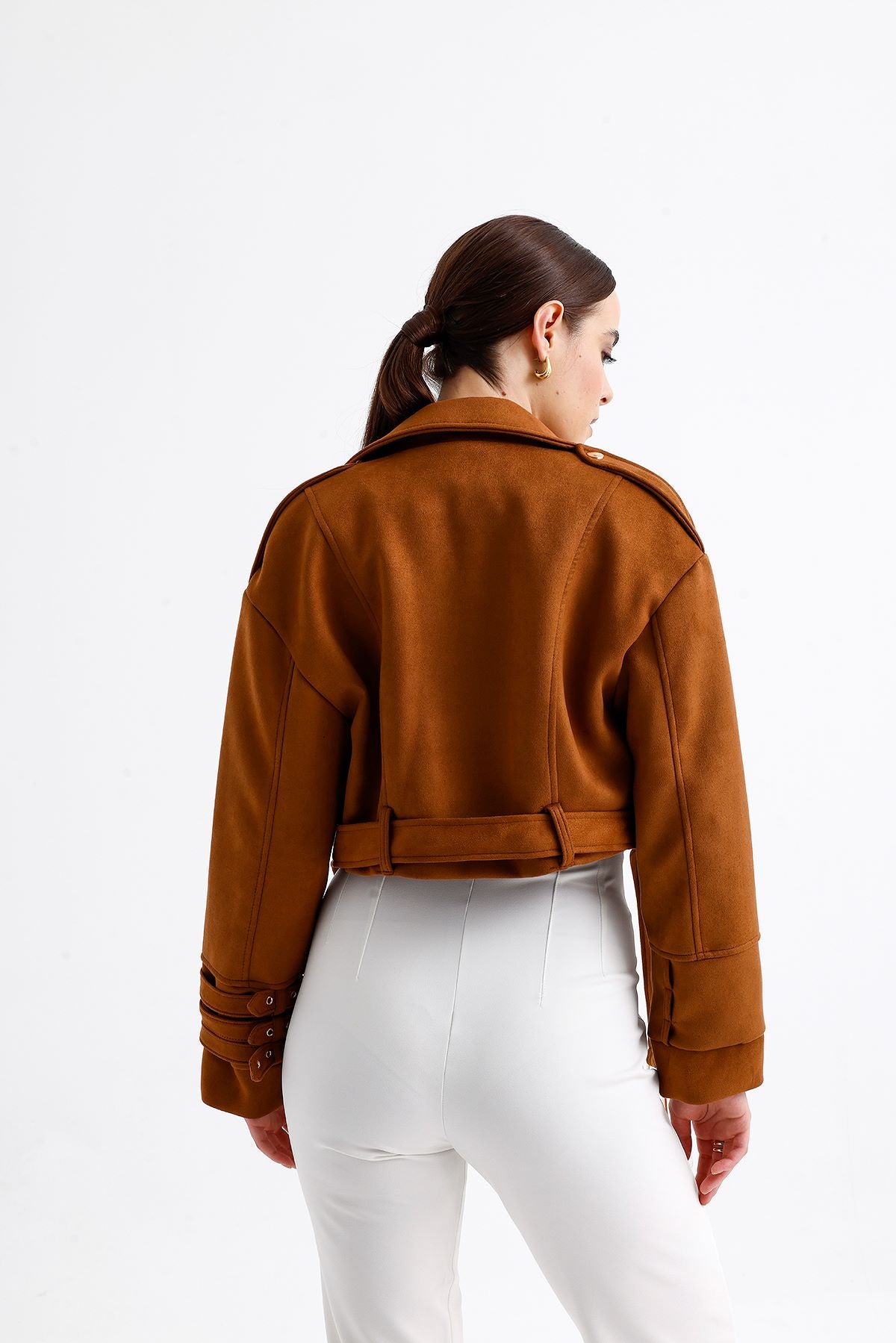 Süet Crop Ceket Kahve 9516