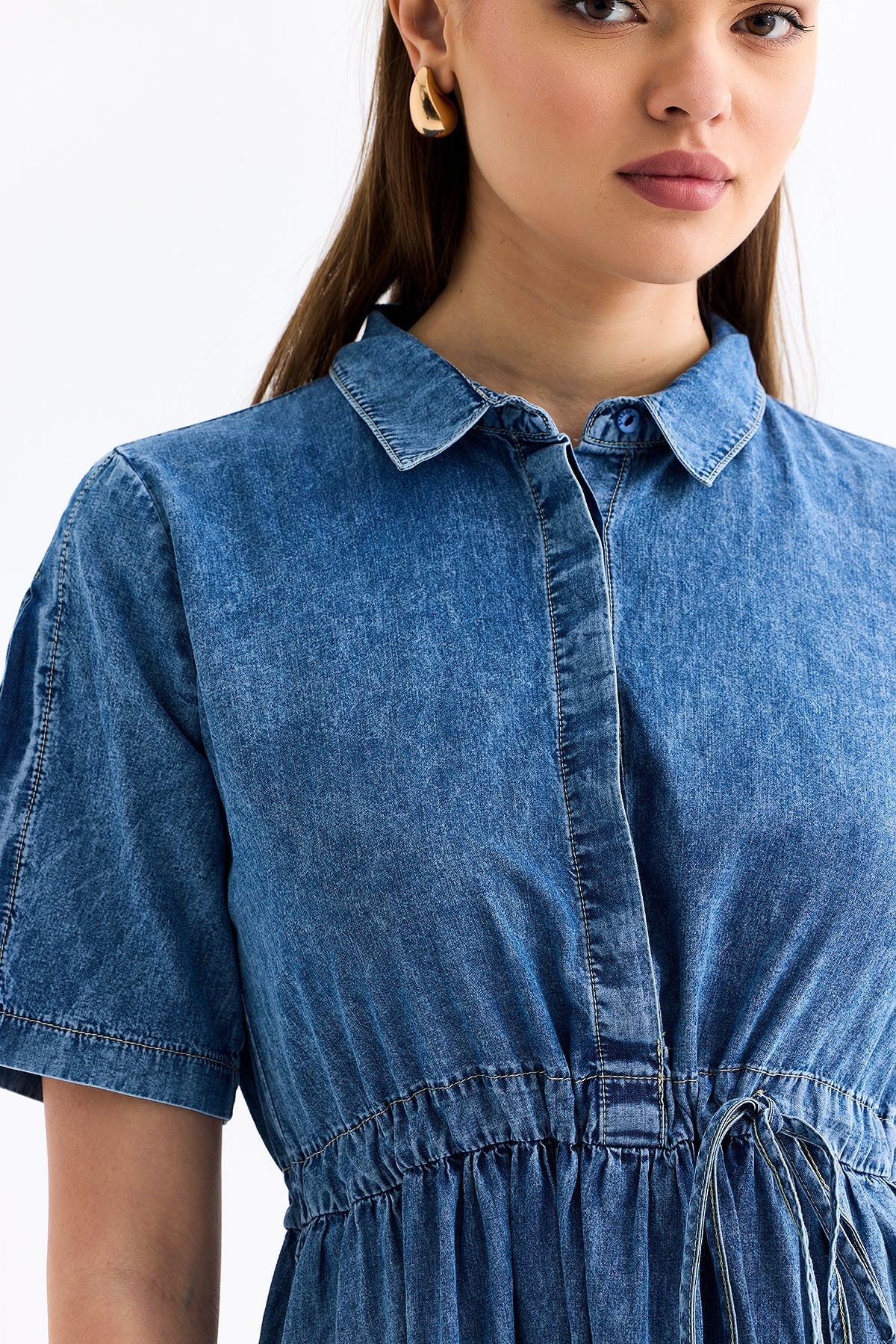 Taş Detaylı Jean Elbise 0275