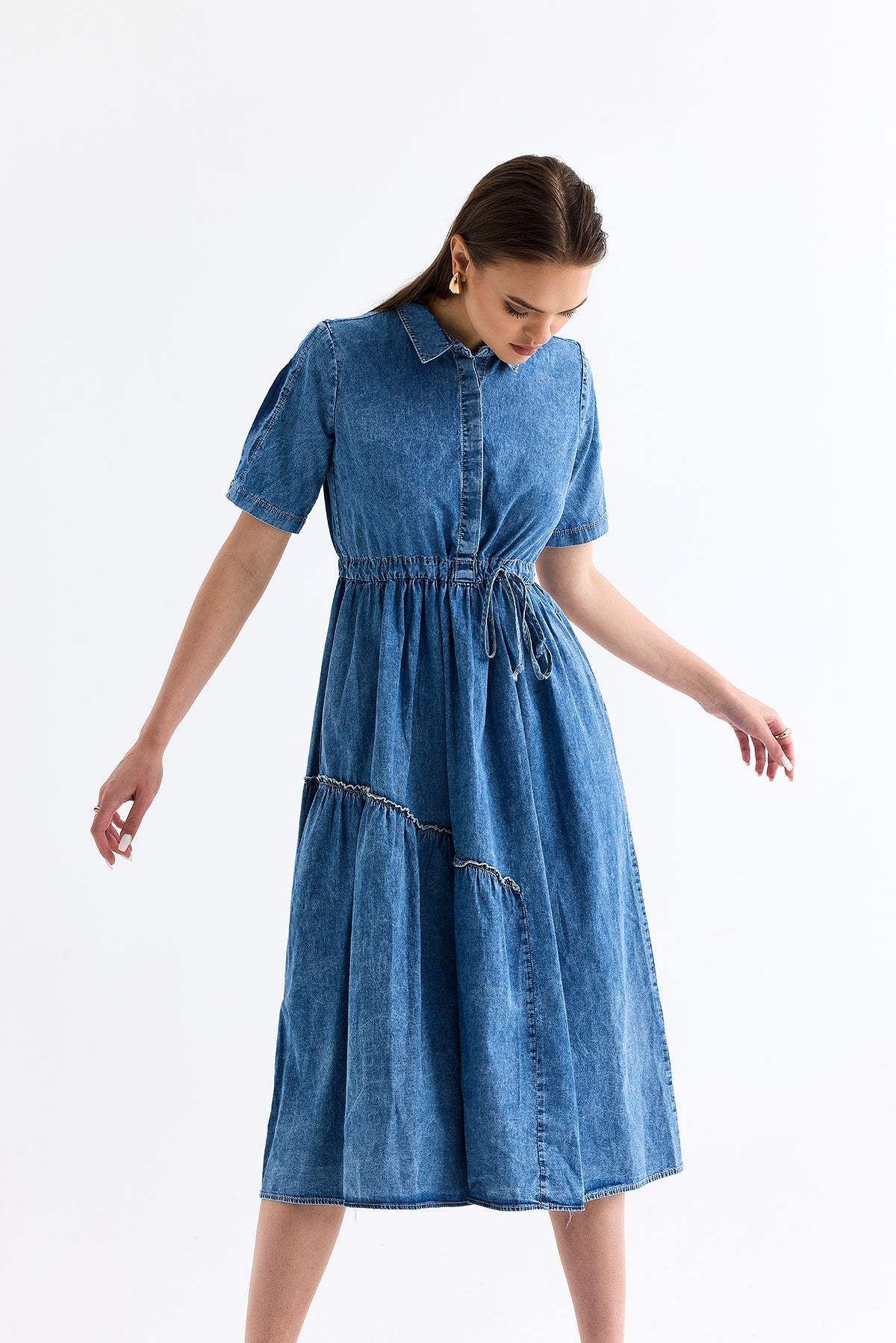 Taş Detaylı Jean Elbise 0275