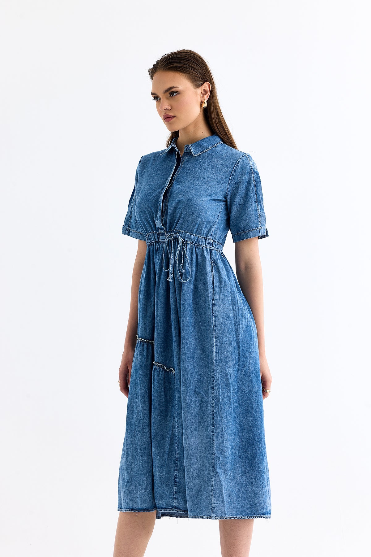 Taş Detaylı Jean Elbise 0275