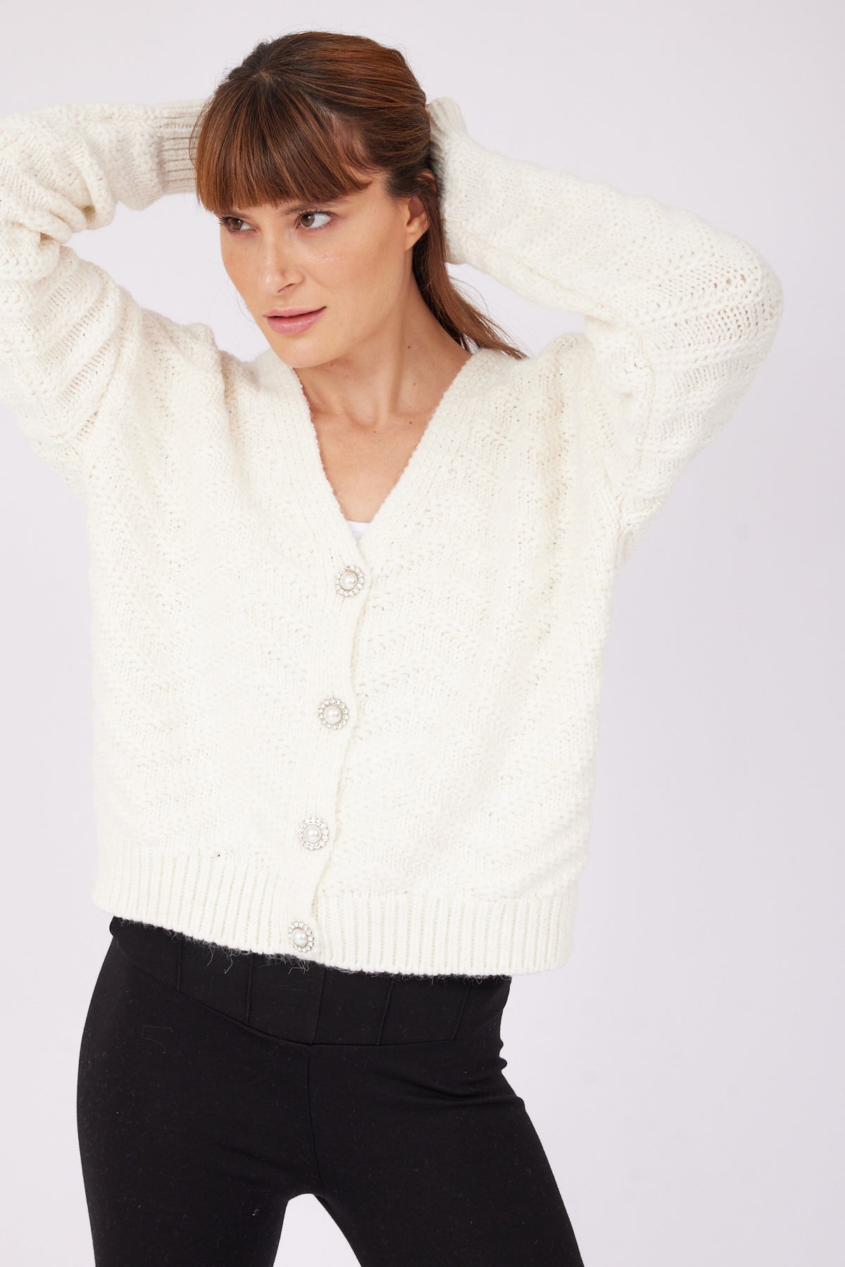Zig Zag Desen Hırka Ekru 4088