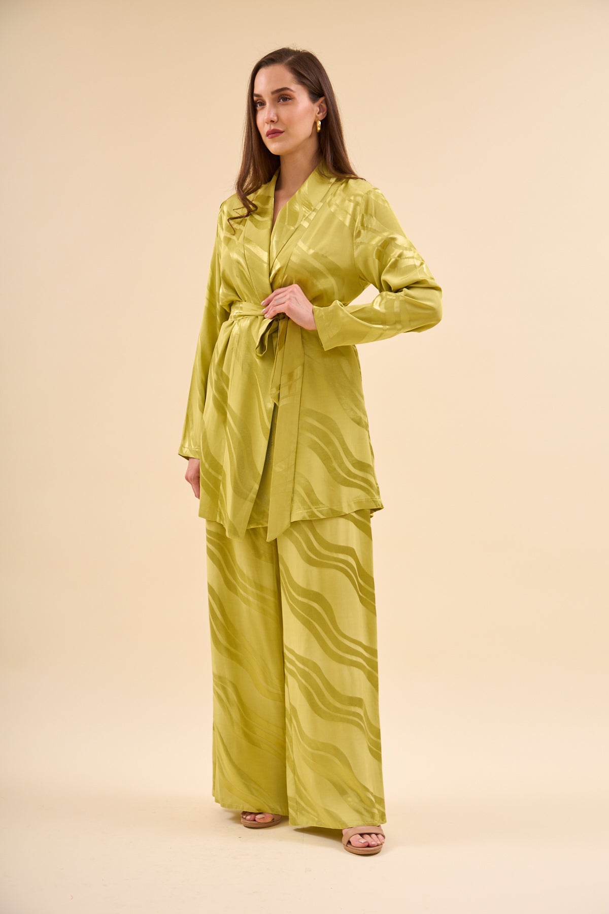 Dalgalı Jakarlı Takım Olive 0780