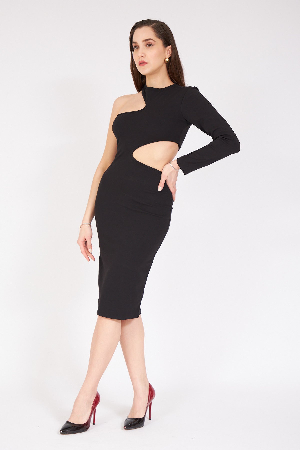 Omuz Ve Bel Dekolteli Elbise Siyah 8573