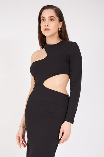 Omuz Ve Bel Dekolteli Elbise Siyah 8573