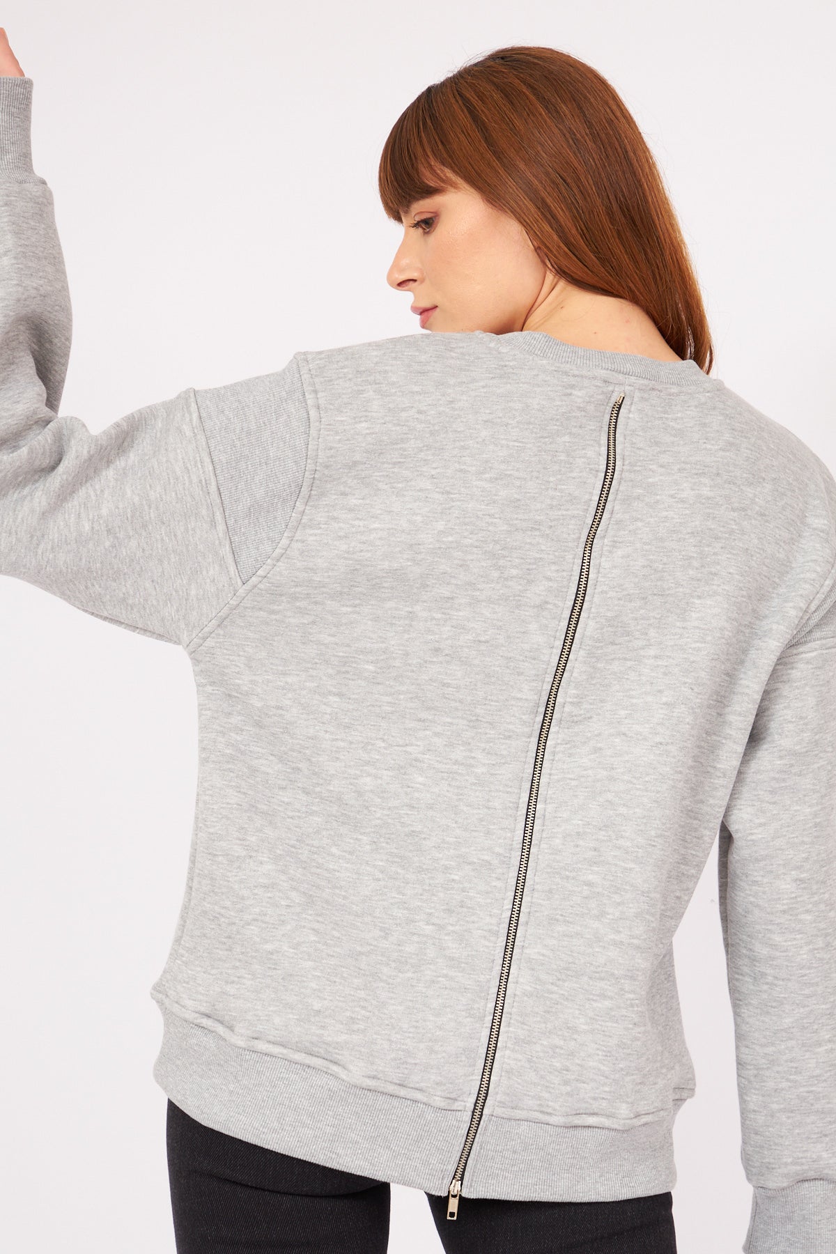 Arka Fermuarlı Sweatshirt Gri 2820