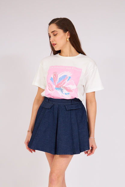 Pileli Mini Kot Etek Mavi 1594