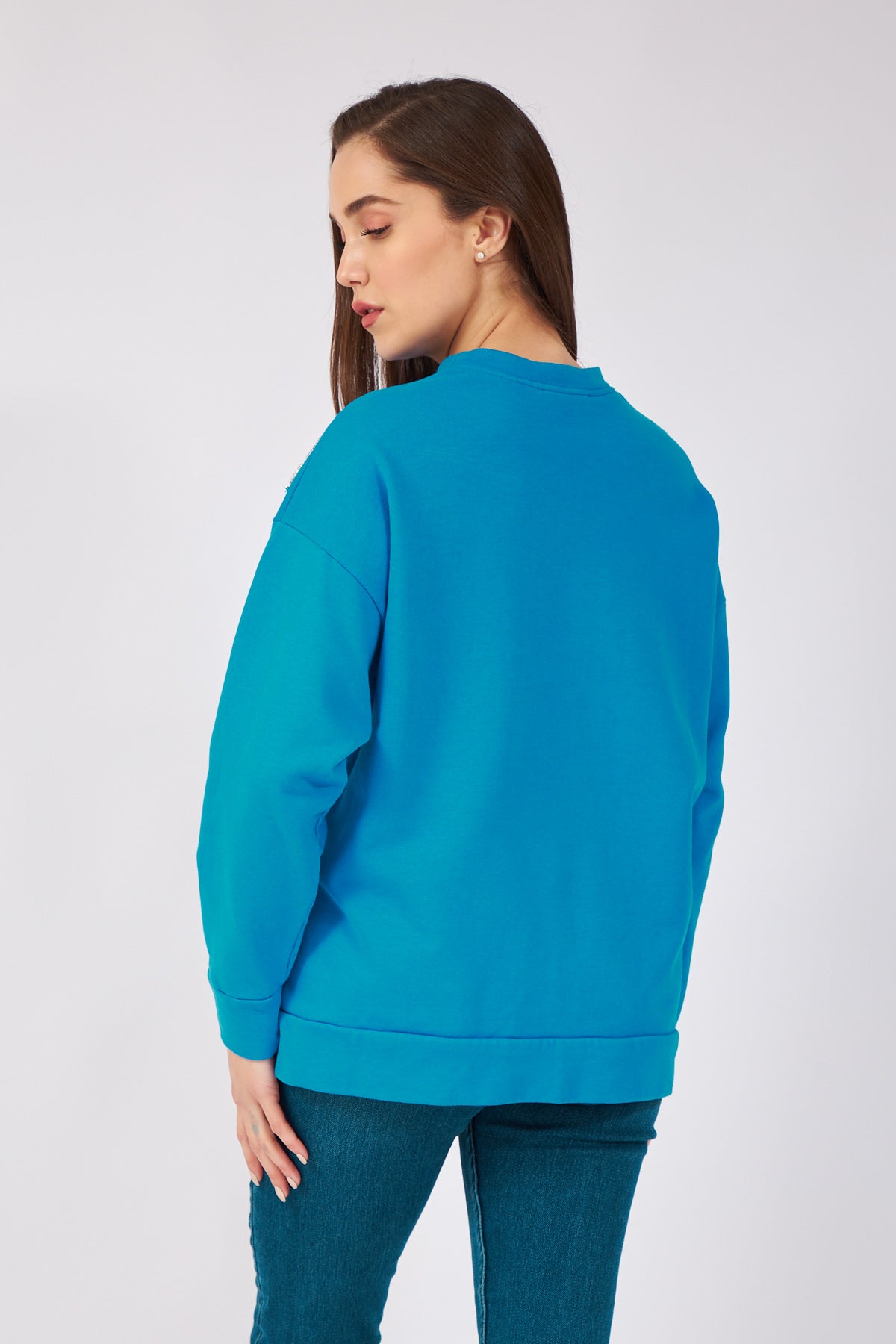 Taş Detaylı Sweatshirt Mavi 2833