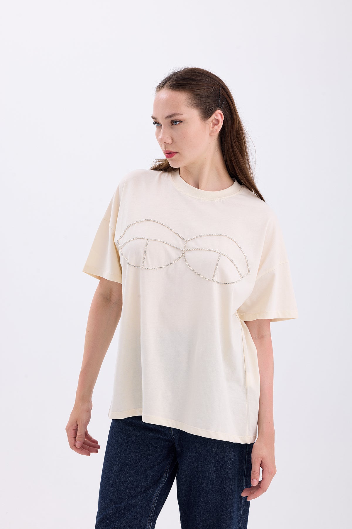 Taşlı Basic Tshirt Beyaz 1091