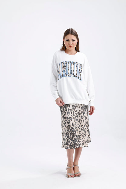 Nakış Detaylı Sweatshirt Ekru 0176