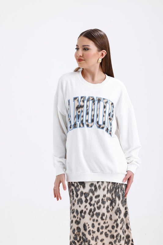Nakış Detaylı Sweatshirt Ekru 0176