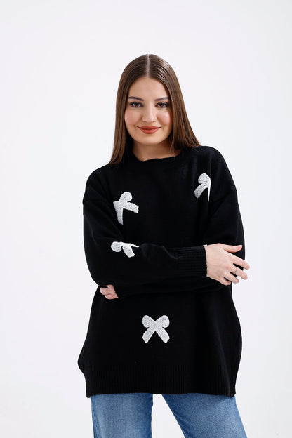 Kurdela Detaylı Kazak  Siyah  4442