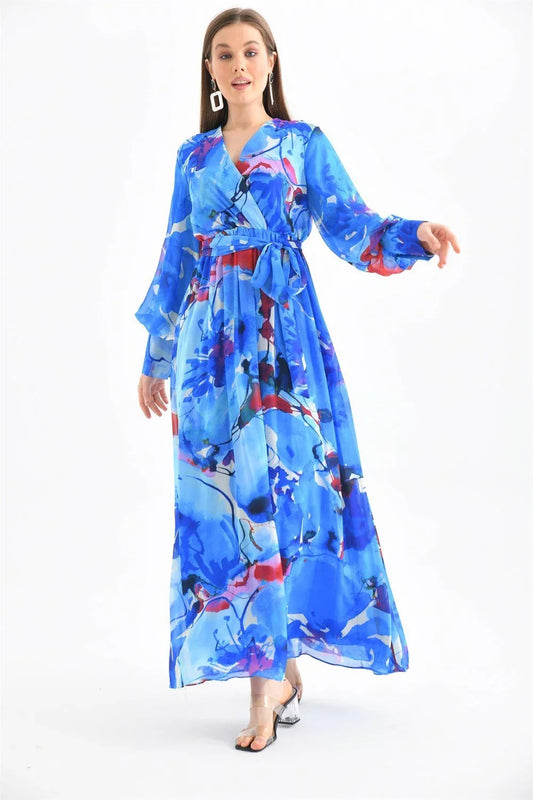 Şifon Elbise Mavi 0405