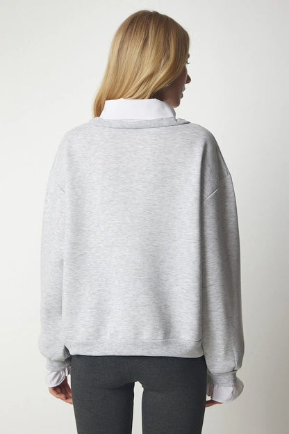 Gömlek Yaka Sweatshirt Gri 1306