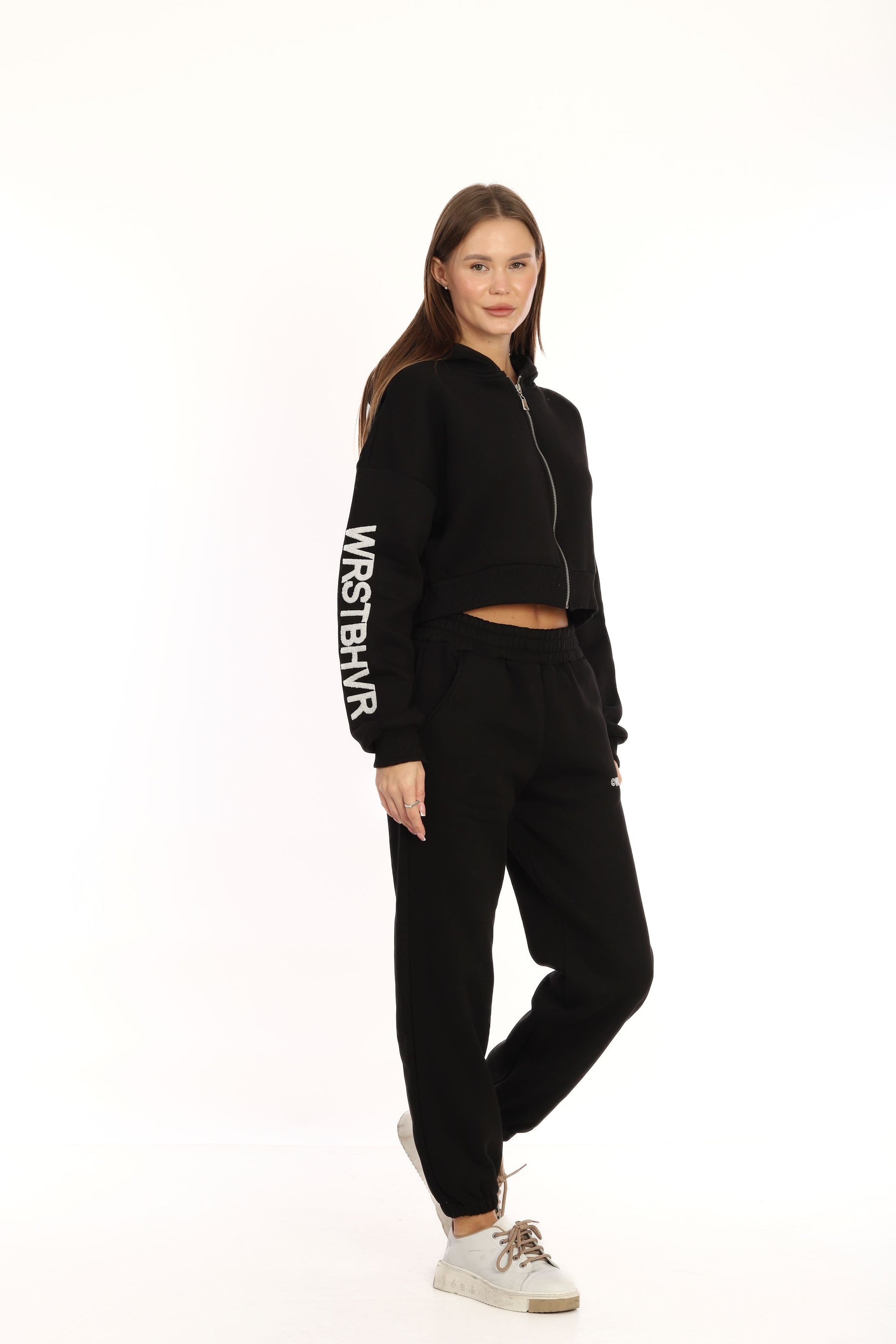 Hoodie Crop Eşofman Takımı Siyah 8275