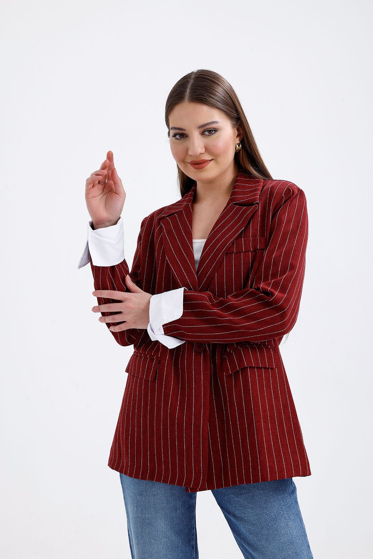 Çizgili Ceket Kırmızı 9525