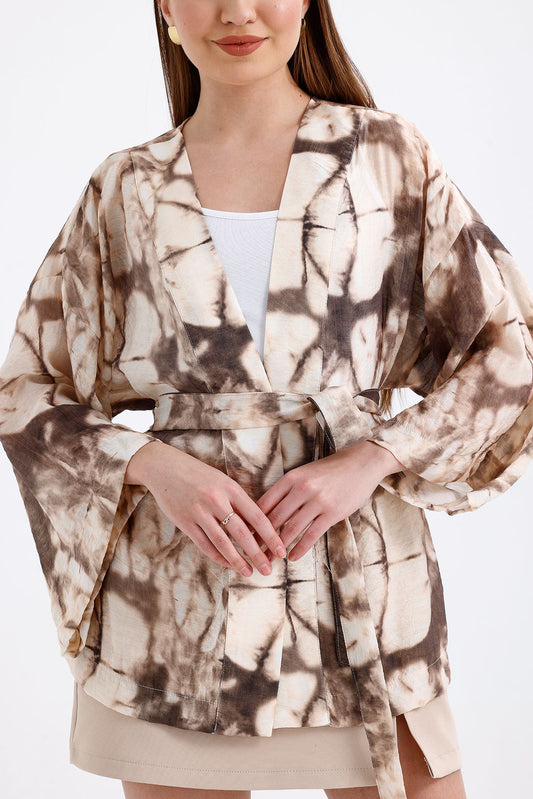 Desenli Mango Kimono Kahve 7328