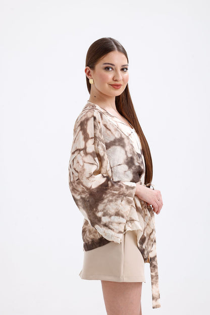Desenli Mango Kimono Kahve 7328