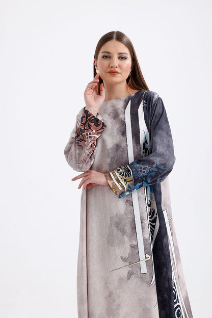 Kimono Desenli Gri Füme 4022