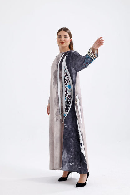 Kimono Desenli Gri Füme 4022