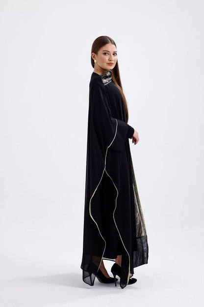 Kimono Desenli İçlikli Takım Siyah 9105