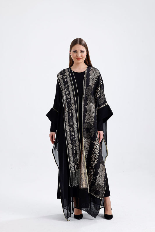 Kimono Desenli İçlikli Takım Siyah 9105