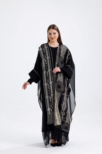 Kimono Desenli İçlikli Takım Siyah 9105