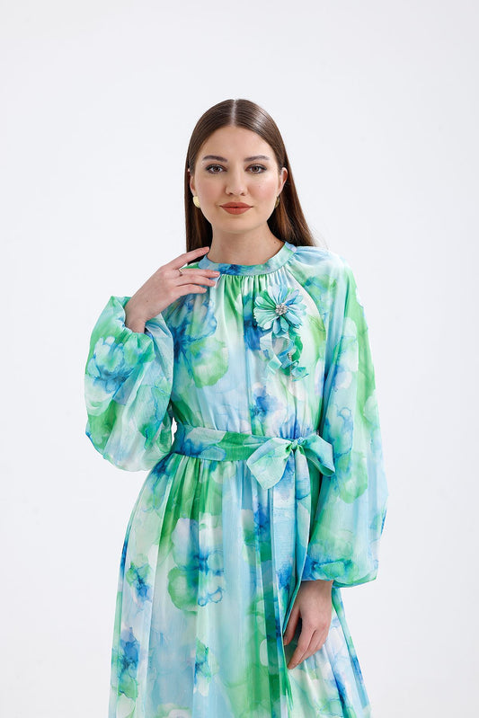 Kristal Şifon Elbise Mavi 1023